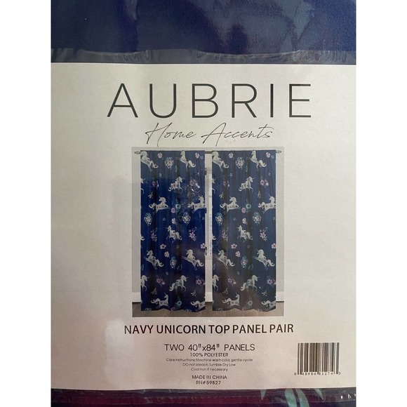 Unicorn Curtains Navy 2 Panels 40"X84" - Picture 2 of 4